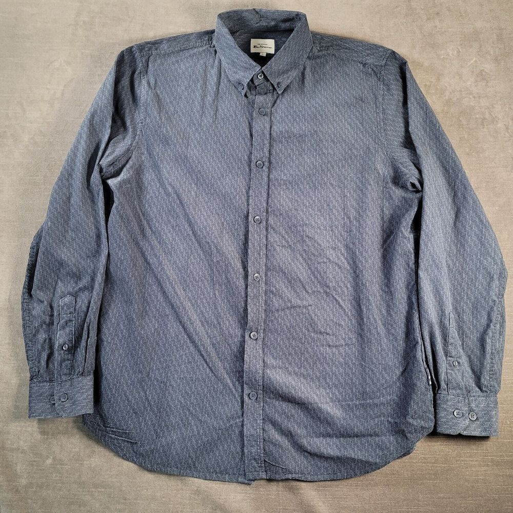 Original Ben Sherman Button Up Long Sleeve‎ Geometric Gray Shirt Mens Size Large